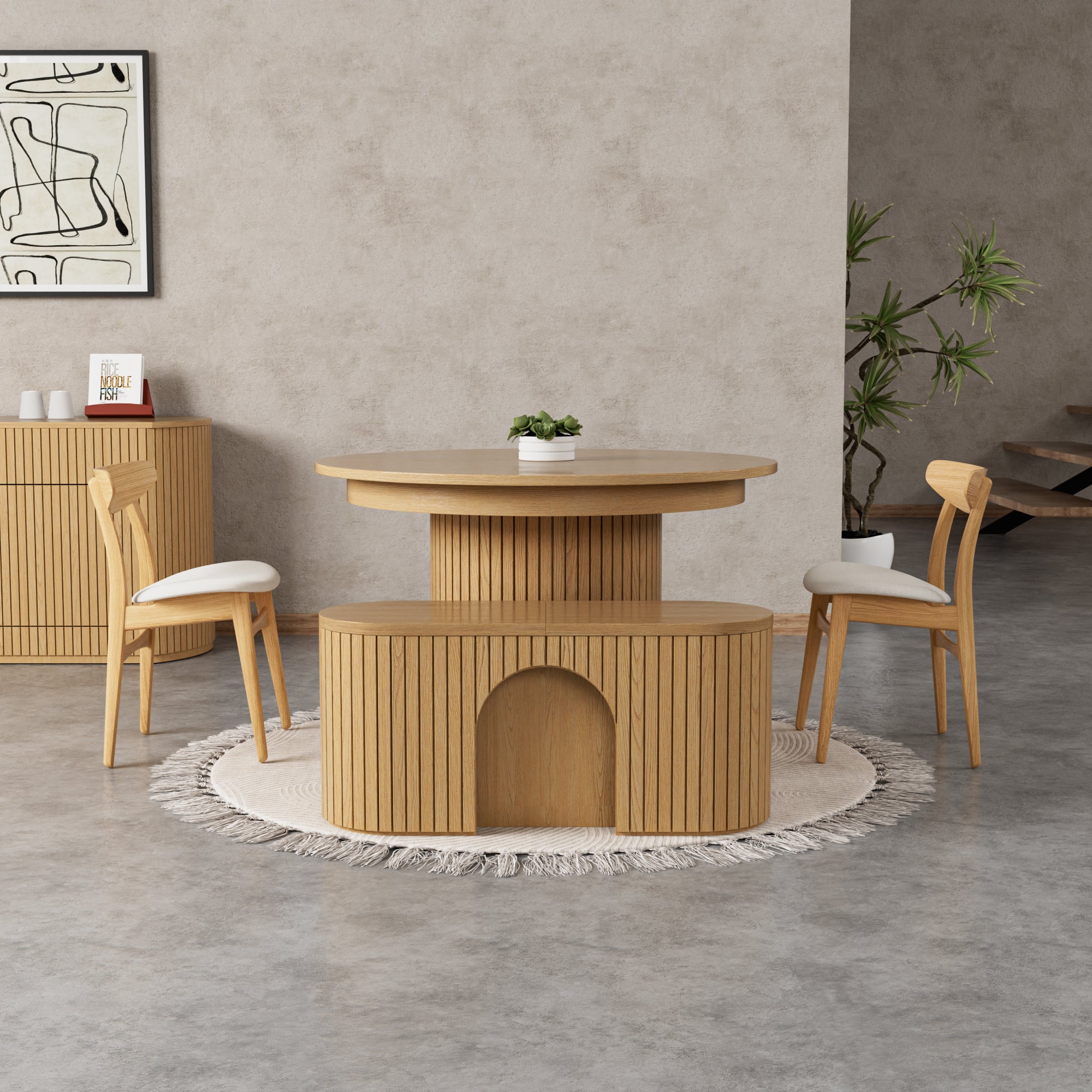 T001 OAK VENEER EXTENDABLE DINING TABLE & SET – Artisan Design