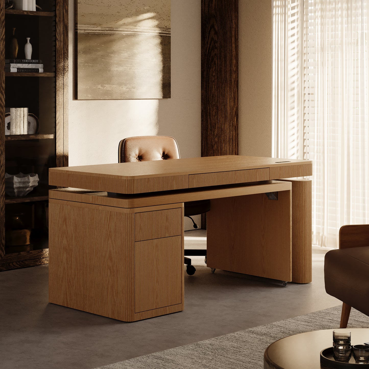 Electric Height Adjustable Standing Desk with 360° Rotating Side Table