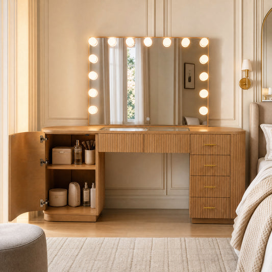 AH AXIOS HMOE Makeup Vanity Desk with Mirror and 3-Color Lights