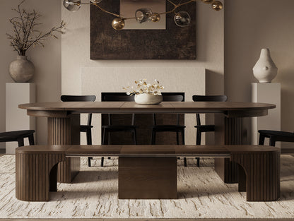 T001 OAK VENEER EXTENDABLE DINING TABLE & SET, DARK BROWN