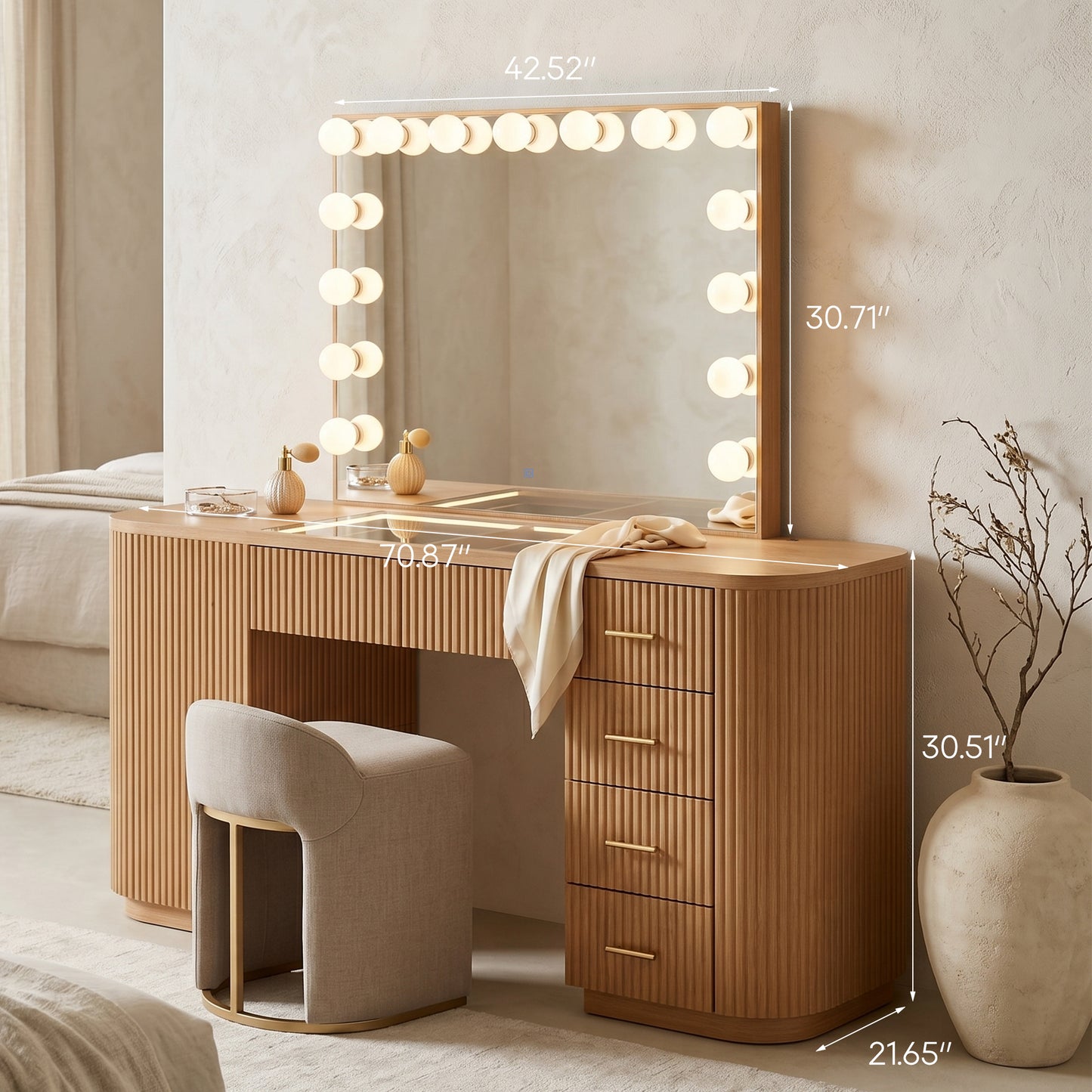 AH AXIOS HMOE Makeup Vanity Desk with Mirror and 3-Color Lights