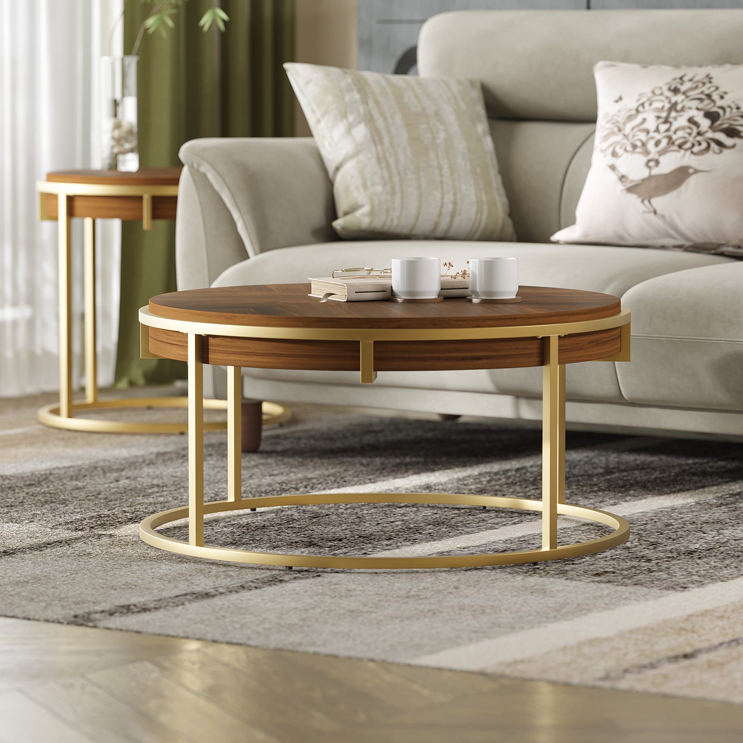 CT015 Modern Round Coffee Table with Brown Top