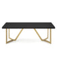 CT020 Modern Black Rectangular Coffee Table with Brushed Gold Base
