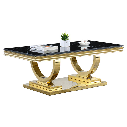 CT316 Classic Black Marble Coffee Table with Gold Base
