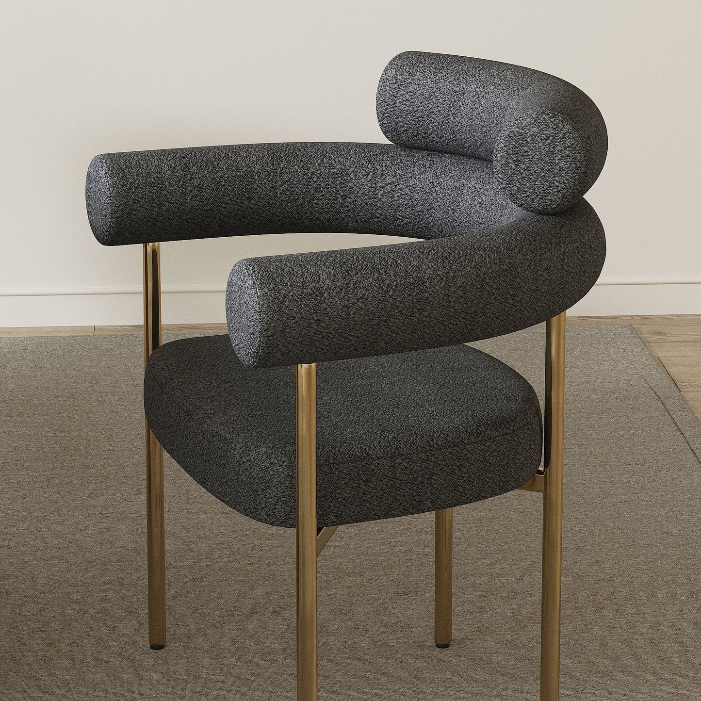 DC02 Set of 2 Granule Fabric Dining Chairs with Brushed Gold/ Black Base