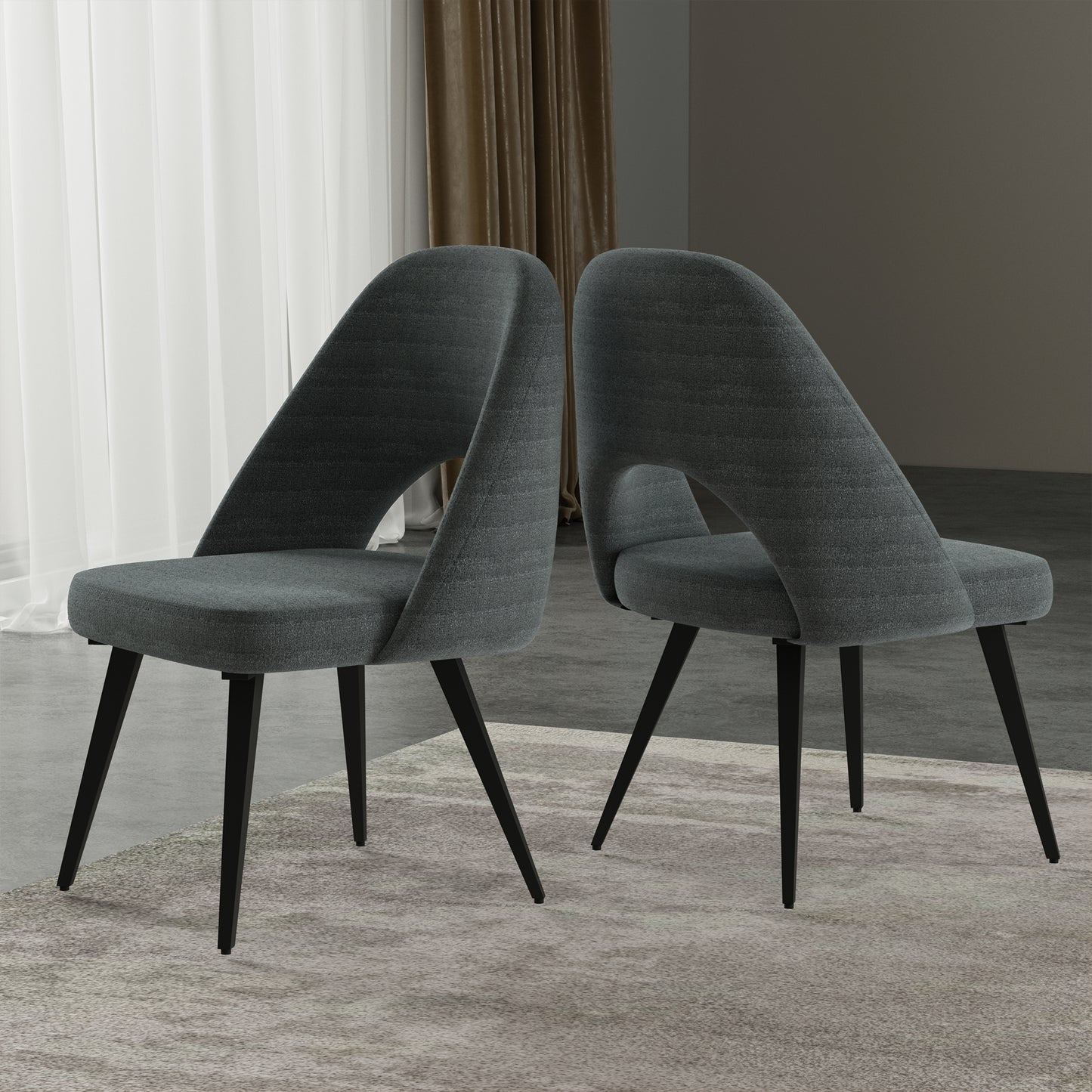 DC25 Set of 2 Fabric Dining Chair with Black Base