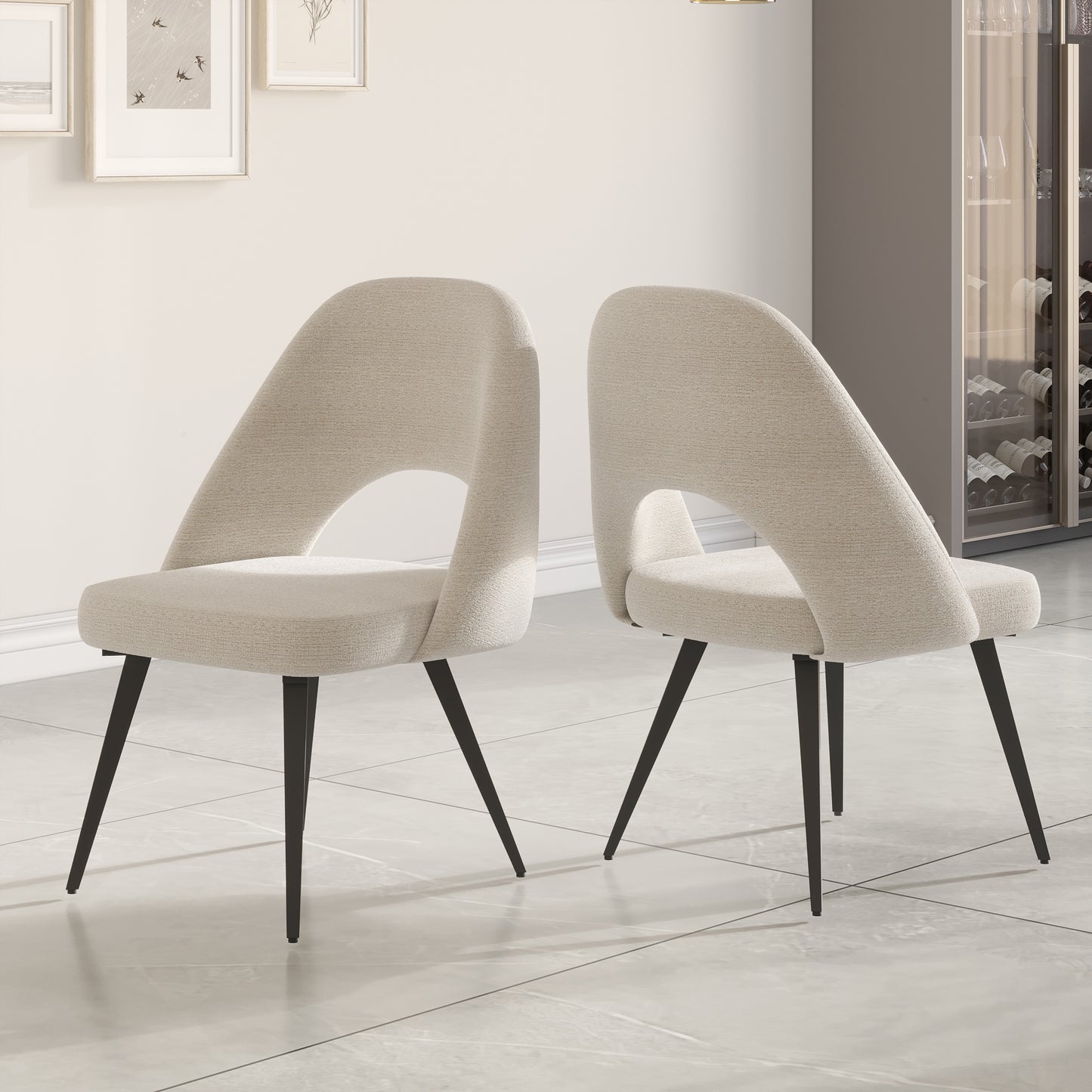 DC25 Set of 2 Fabric Dining Chair with Black Base