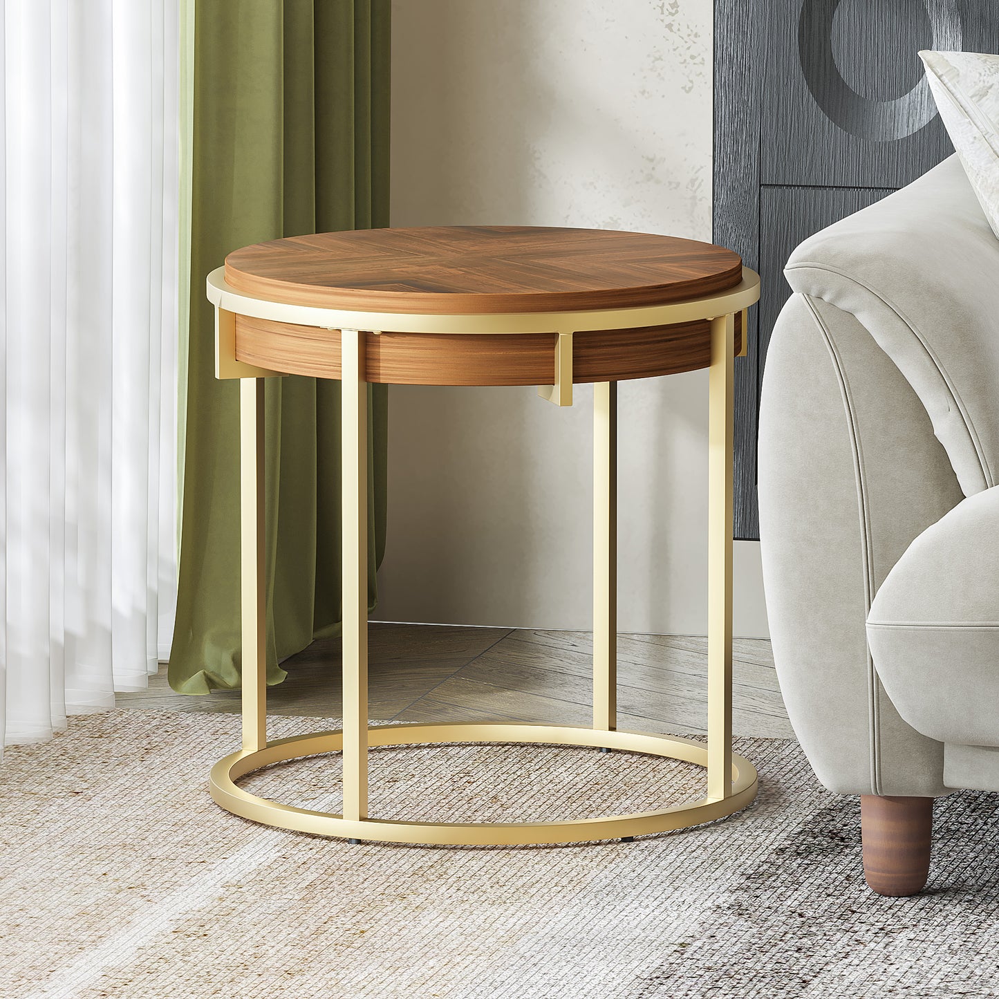 ET015 Brown Top End Table with Brushed Gold Base