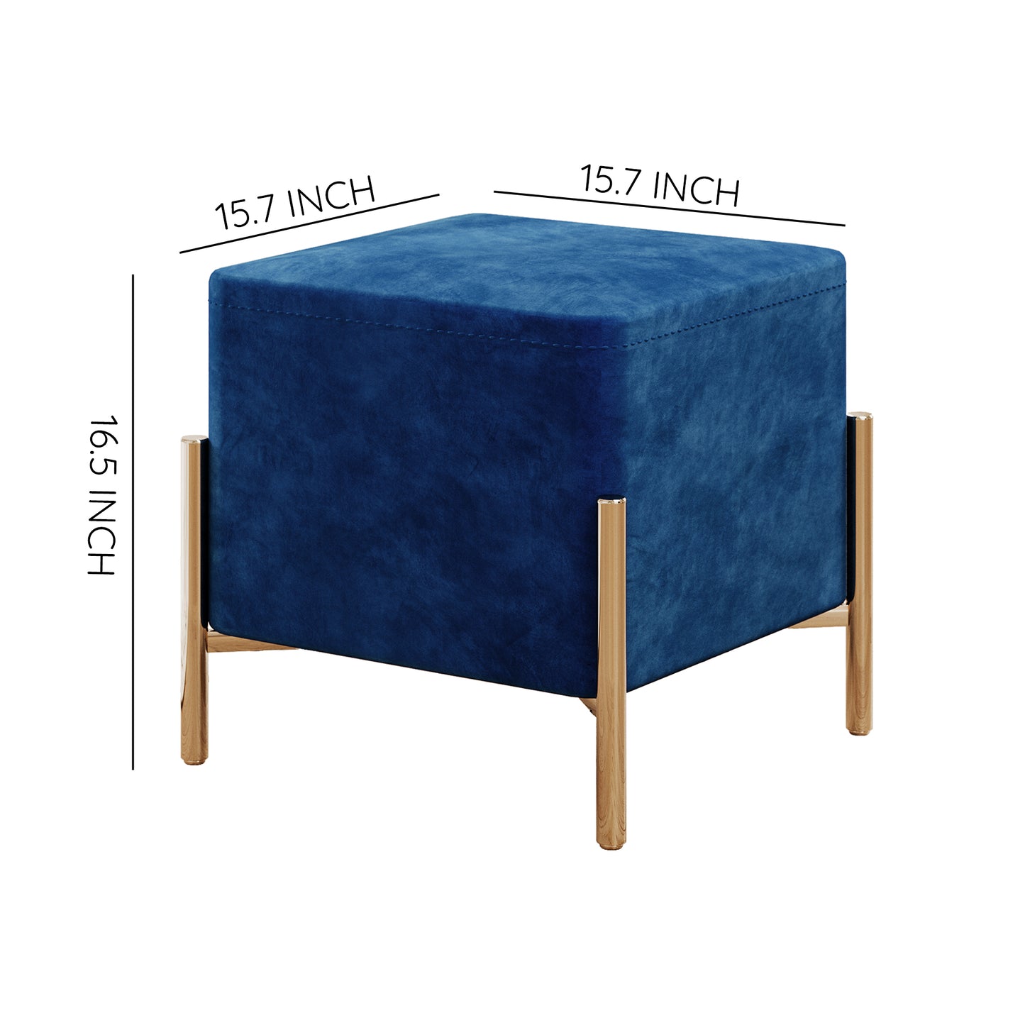 G02 Square Velvet Ottoman with Gold Stainless Steel Legs