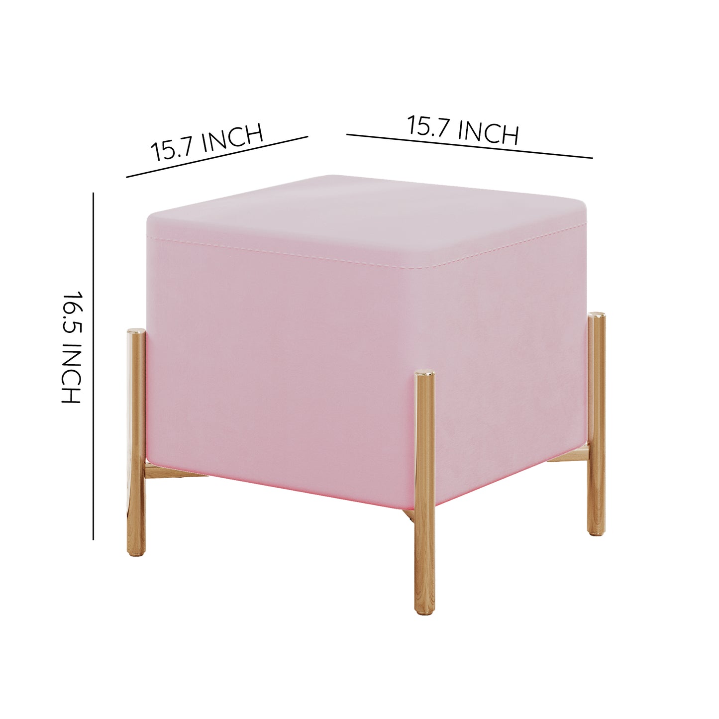 G02 Square Velvet Ottoman with Gold Stainless Steel Legs