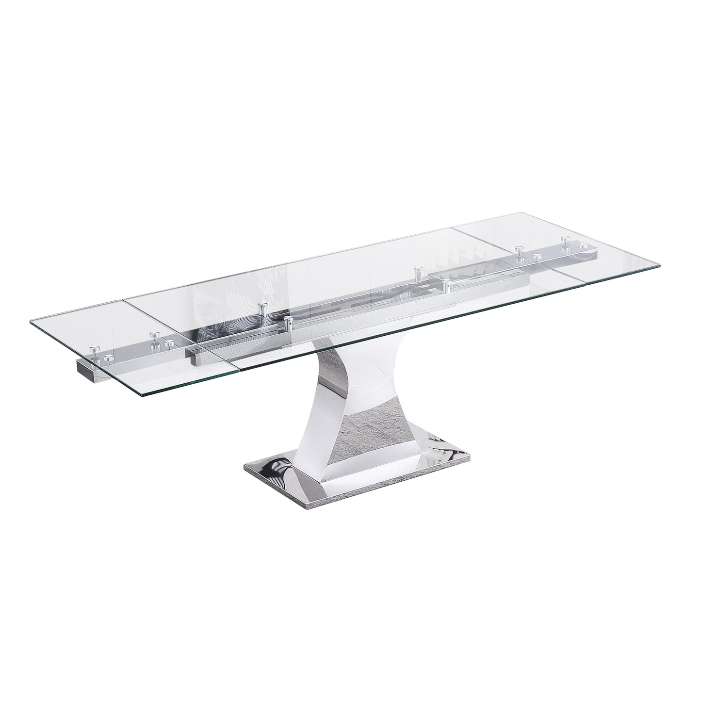 RDT206 Extendable Dining Table with 12mm Tempered Glass Top, Stainless Steel Base