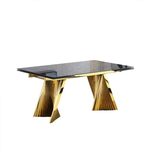 RDT207 Extendable Dining Table with Marble Tempered Glass Top