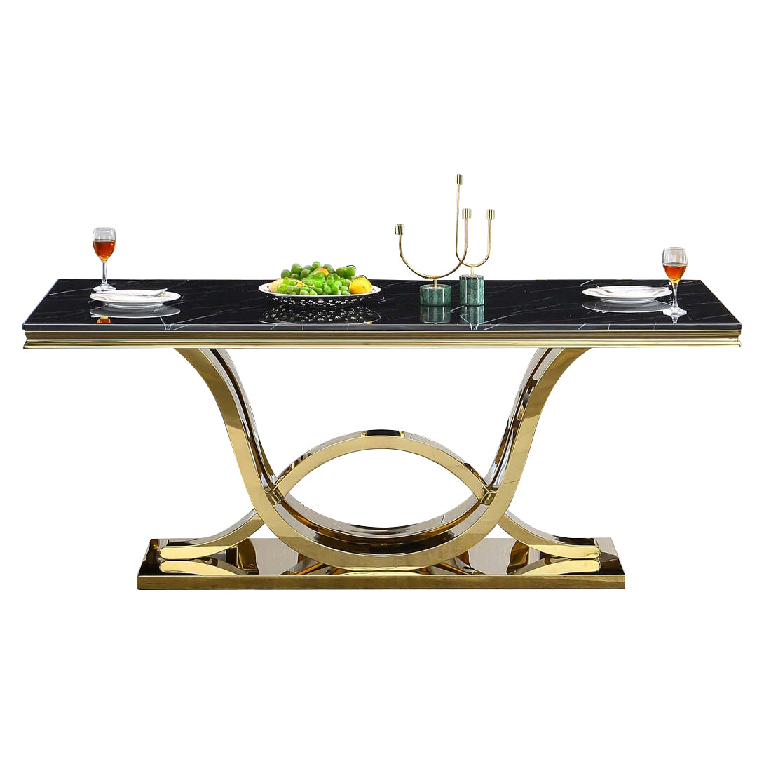 RDT315 Solid Marble/ Tempered Glass Top Rectangular Dining Table