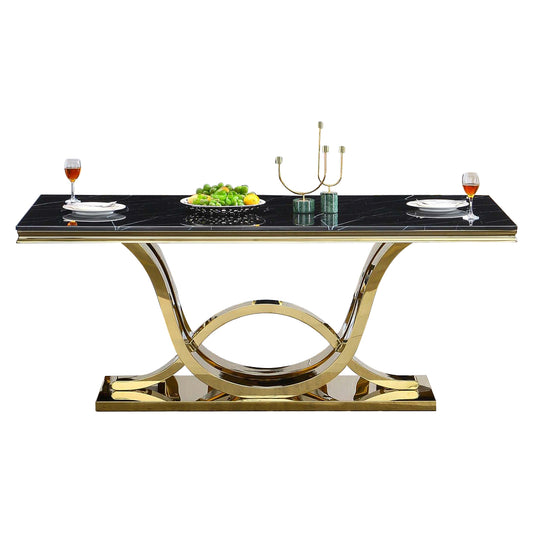 RDT315 Solid Marble/ Tempered Glass Top Rectangular Dining Table
