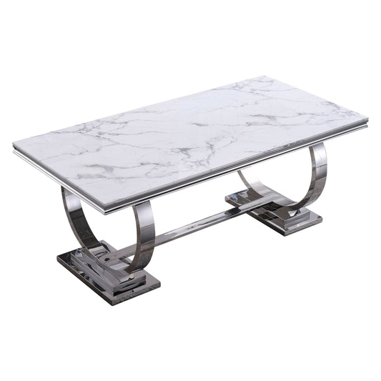 RDT316 Solid Marble Dining Table with Gold/Silver Metal Base