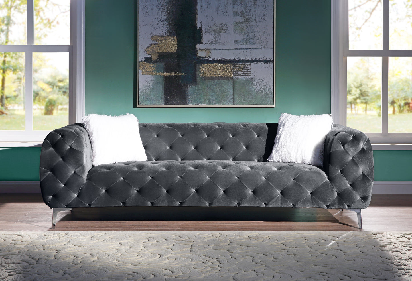 8037 Modern Velvet Loveseat/ Sofa with Wood Frame and Metal Legs