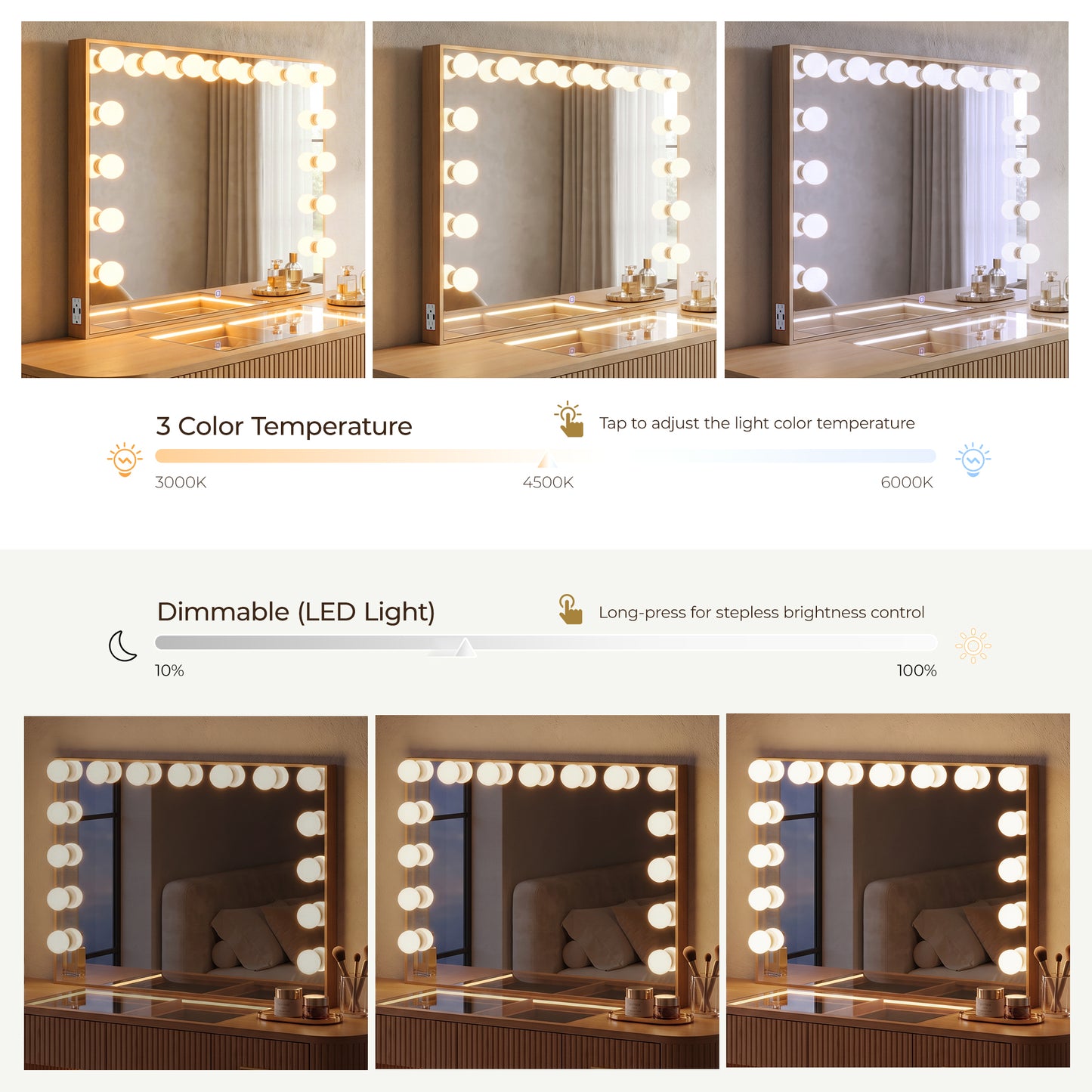 AH AXIOS HMOE Makeup Vanity Desk with Mirror and 3-Color Lights