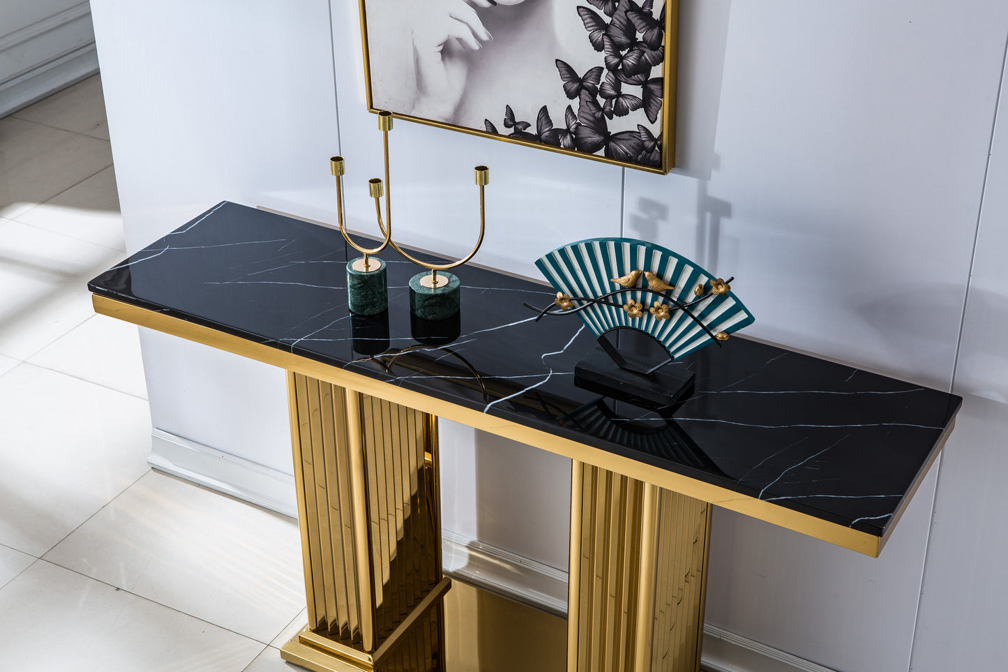 ST311 Solid Marble Console Table with Gold Finish Base
