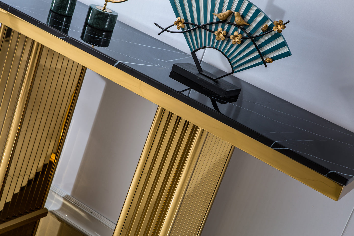 ST311 Solid Marble Console Table with Gold Finish Base