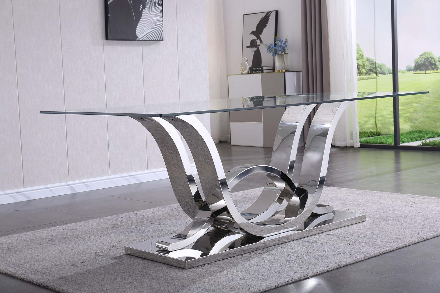 RDT315 Solid Marble/ Tempered Glass Top Rectangular Dining Table