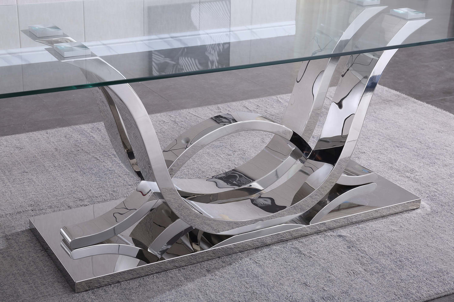 RDT315 Solid Marble/ Tempered Glass Top Rectangular Dining Table