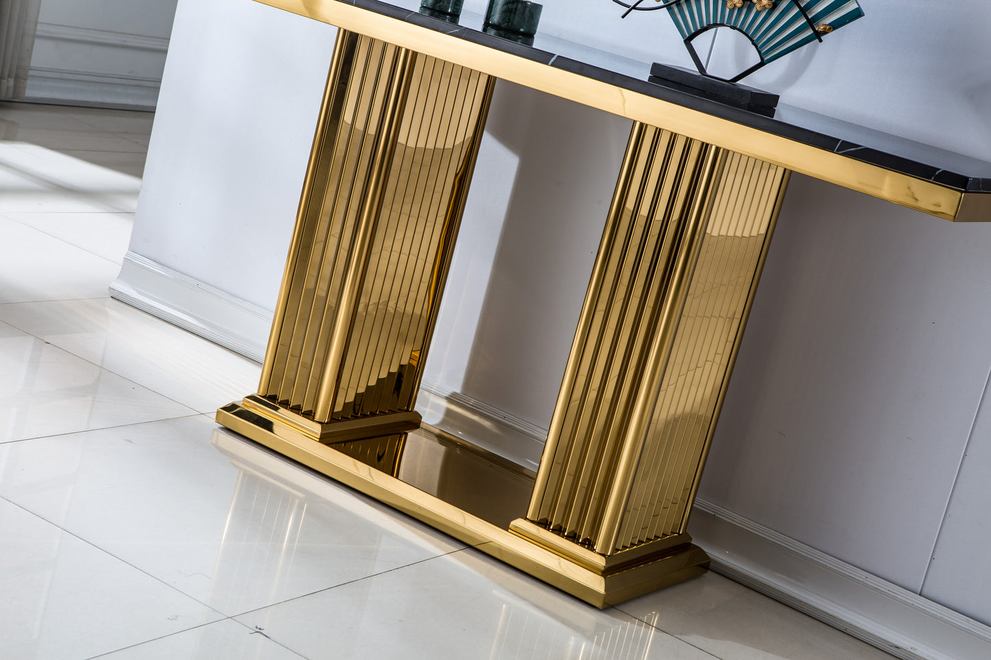 ST311 Solid Marble Console Table with Gold Finish Base