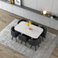 800 Modern 7-Piece Dining Table Set with White Marble Top and Leatherette/Fabric Chairs