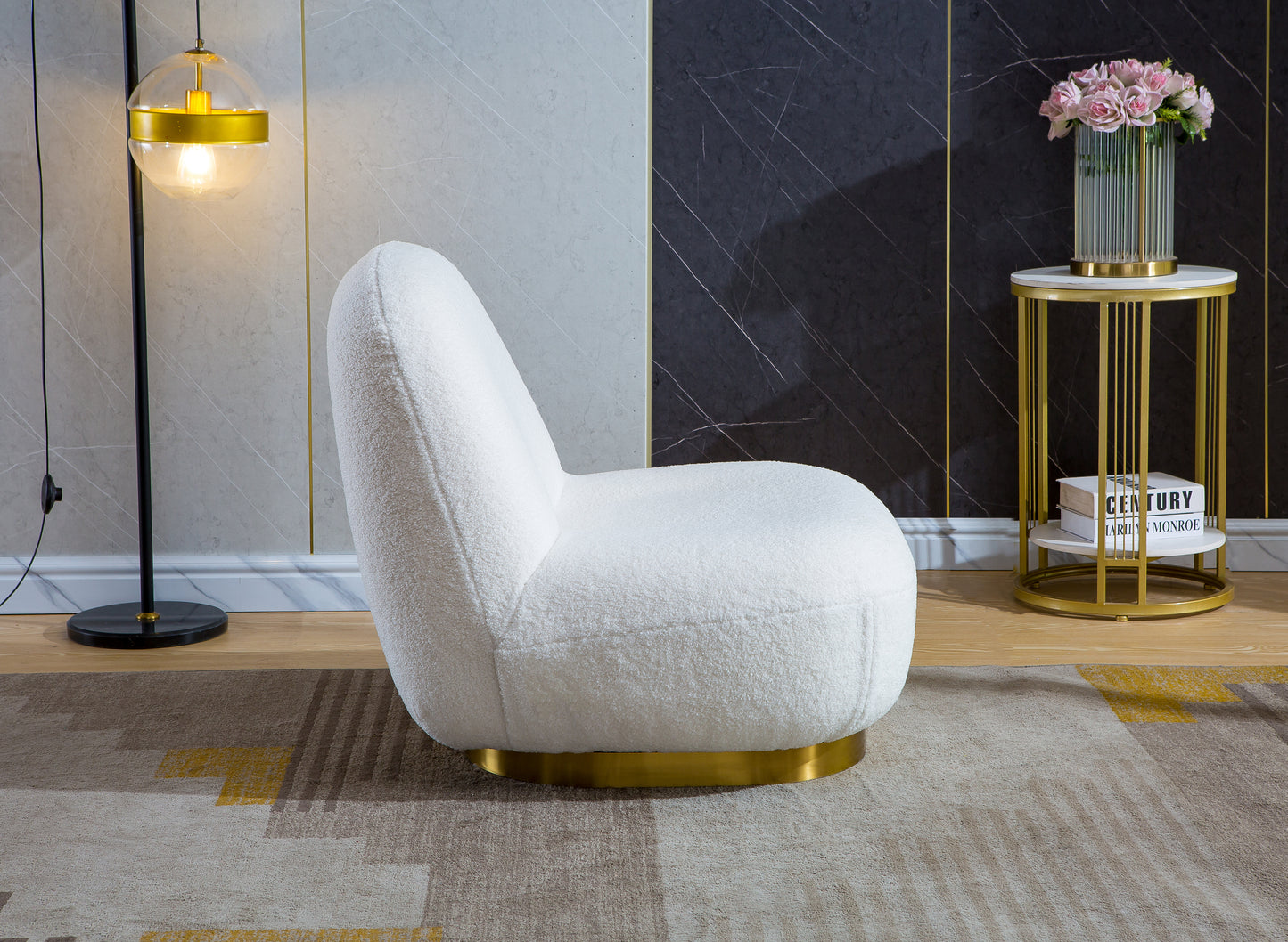 C601 Designer Boucle Swivel Barrel Chair