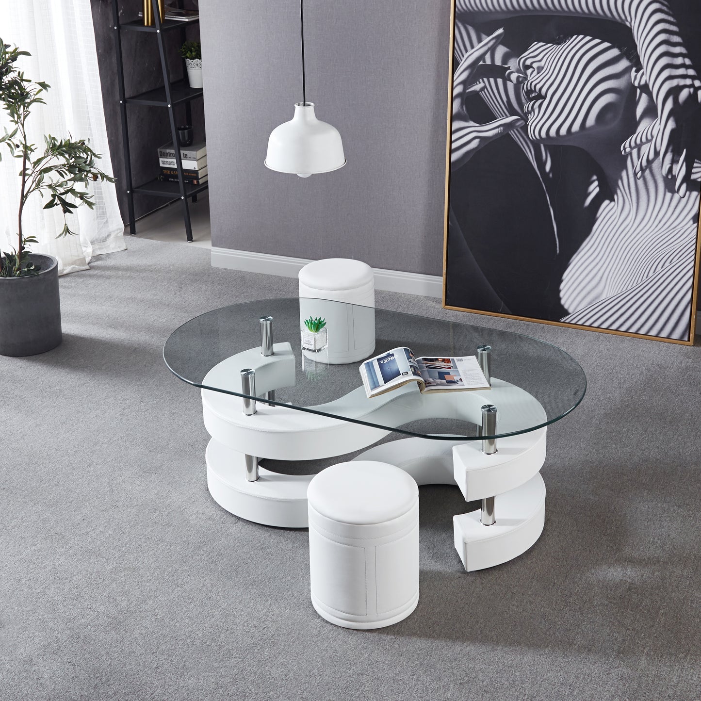 CT255 Oval Coffee Table with 2 Storage Stools