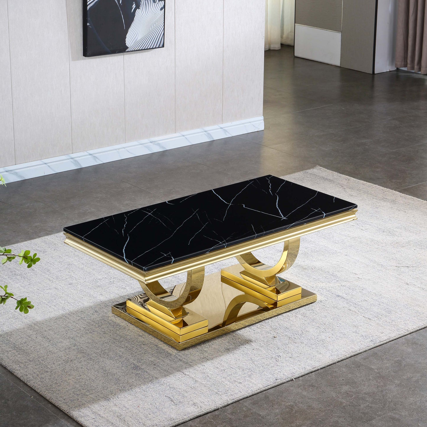 CT316 Classic Black Marble Coffee Table with Gold Base