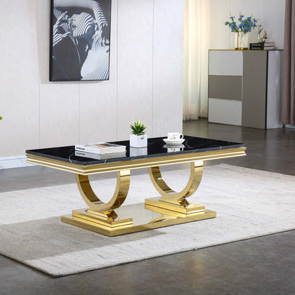CT316 Classic Black Marble Coffee Table with Gold Base