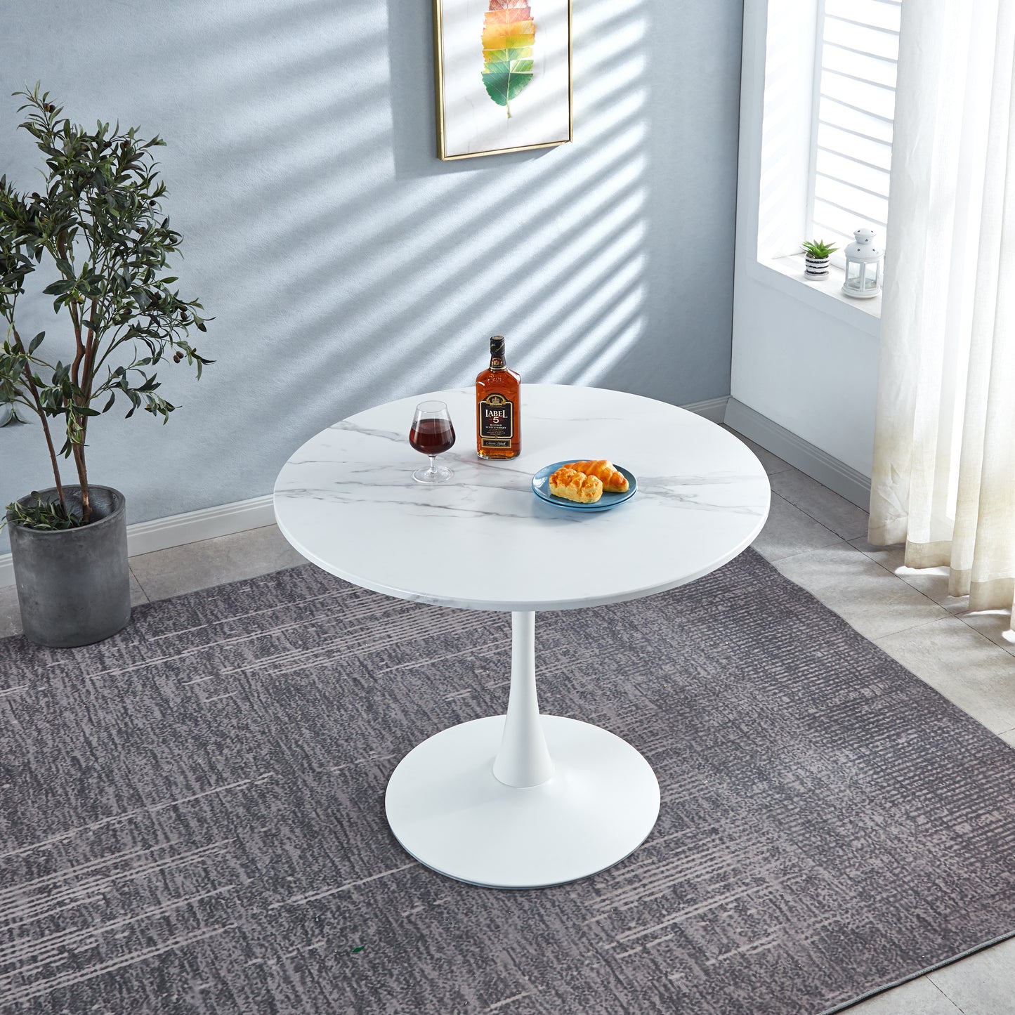 DT90 Printed Marble/ Metal Top Dining Table