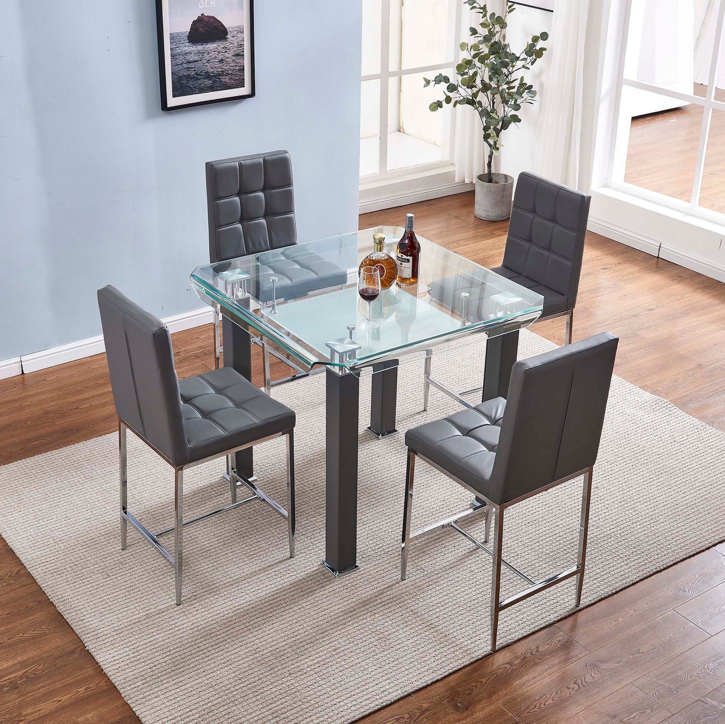 DC66 Set of 4 Leatherette Bar Chair