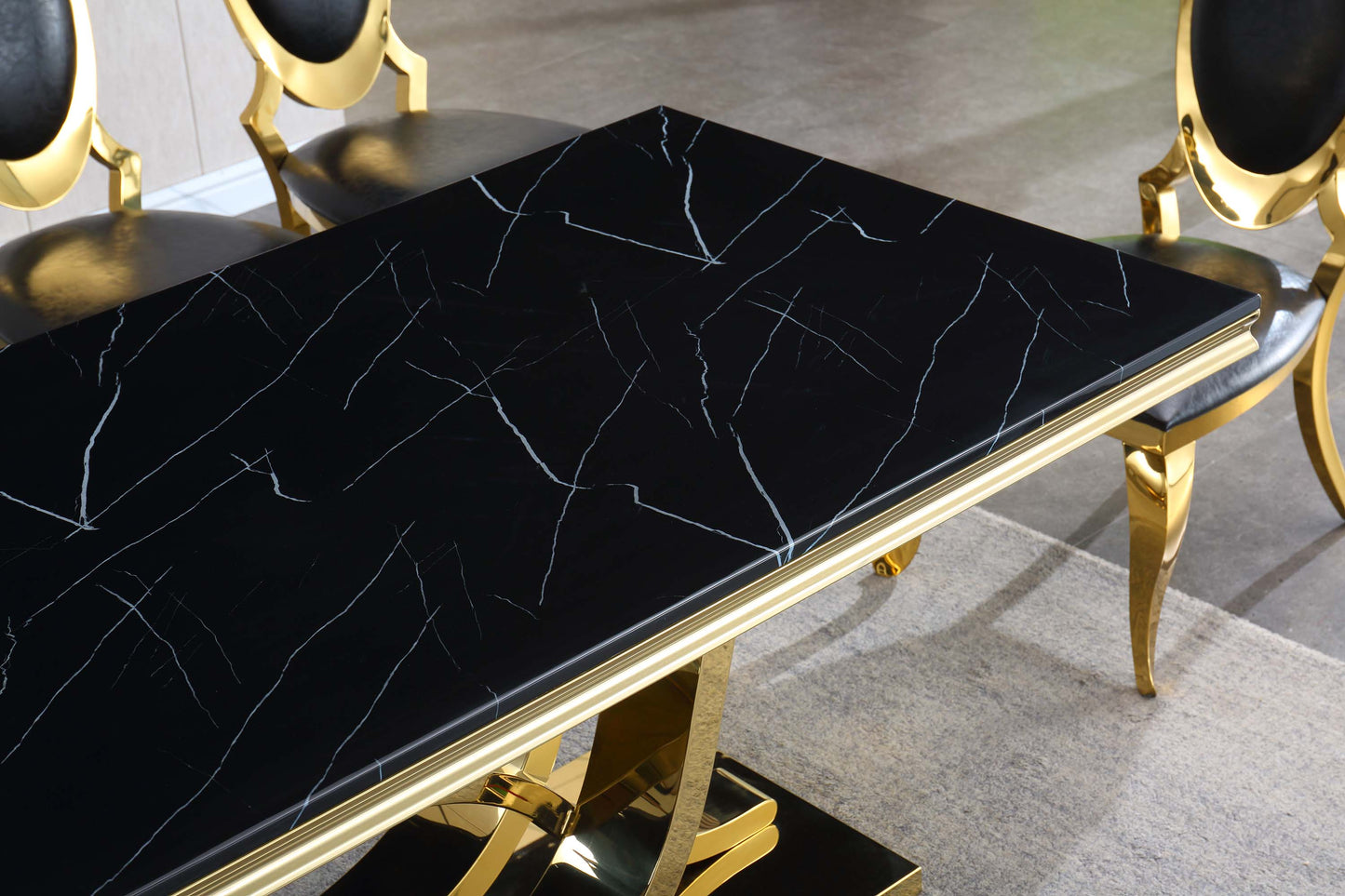 RDT315 Solid Marble/ Tempered Glass Top Rectangular Dining Table