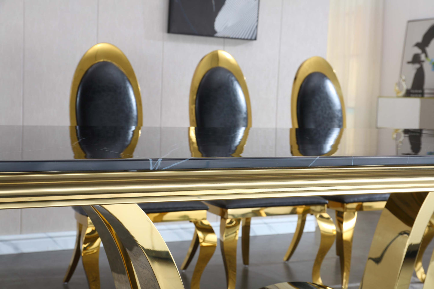 RDT315 Solid Marble/ Tempered Glass Top Rectangular Dining Table