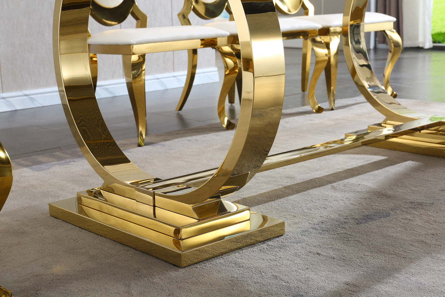 RDT316 Solid Marble Dining Table with Gold/Silver Metal Base