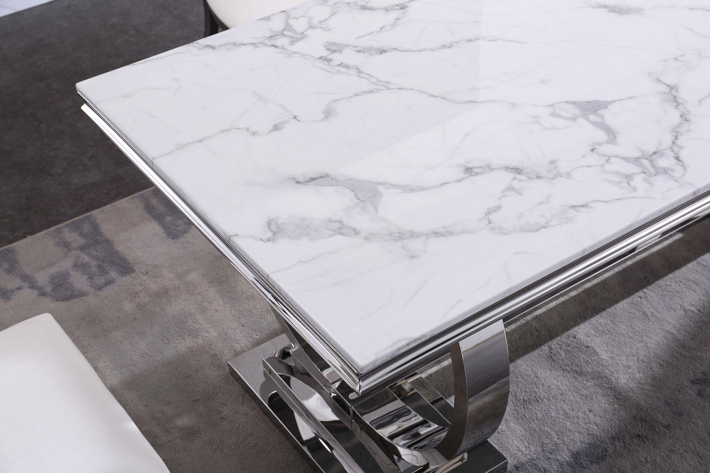 RDT316 Solid Marble Dining Table with Gold/Silver Metal Base