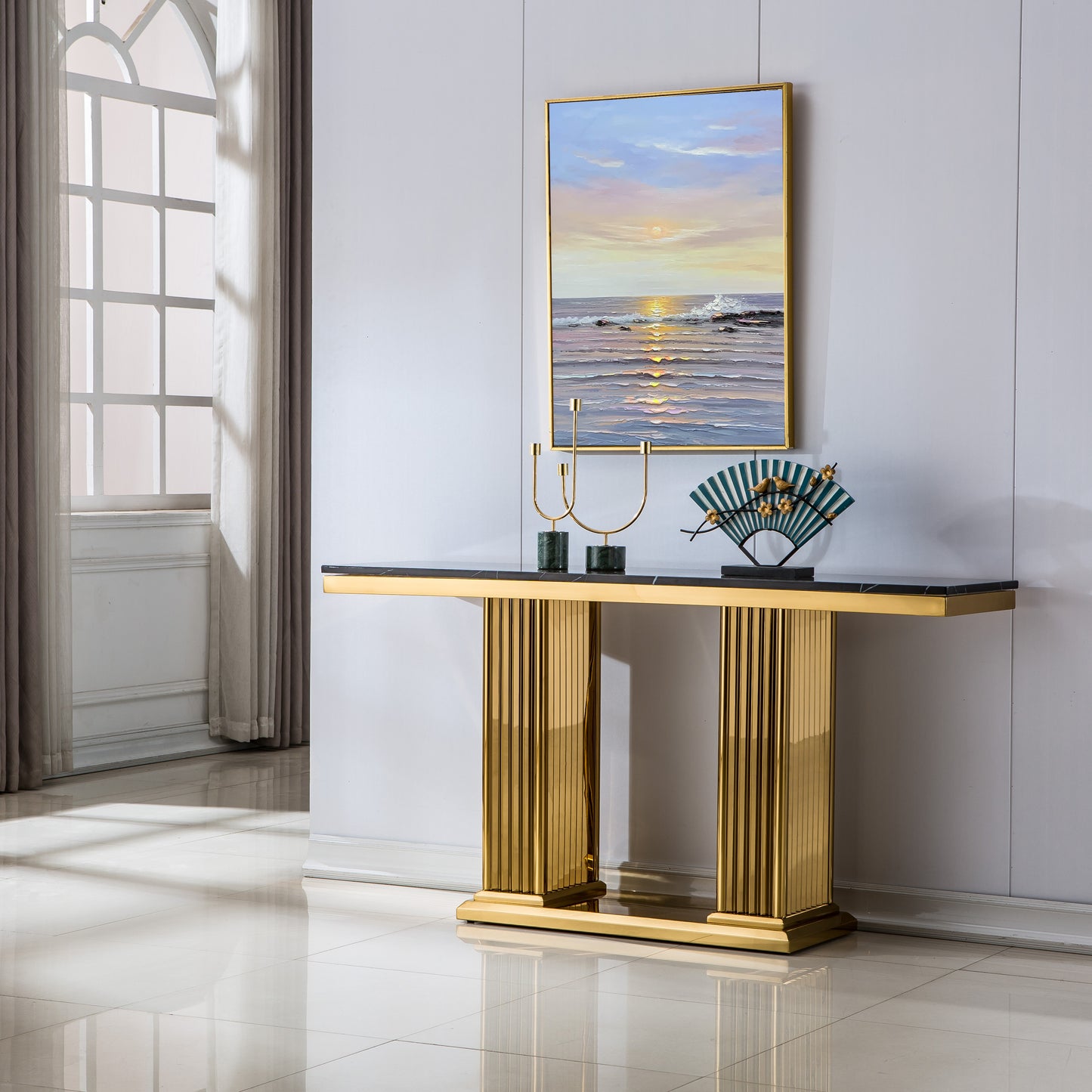 ST311 Solid Marble Console Table with Gold Finish Base