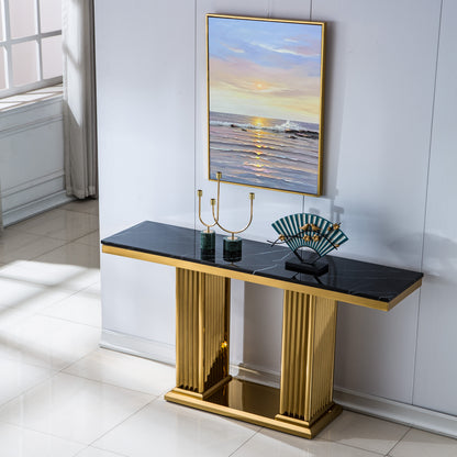 ST311 Solid Marble Console Table with Gold Finish Base