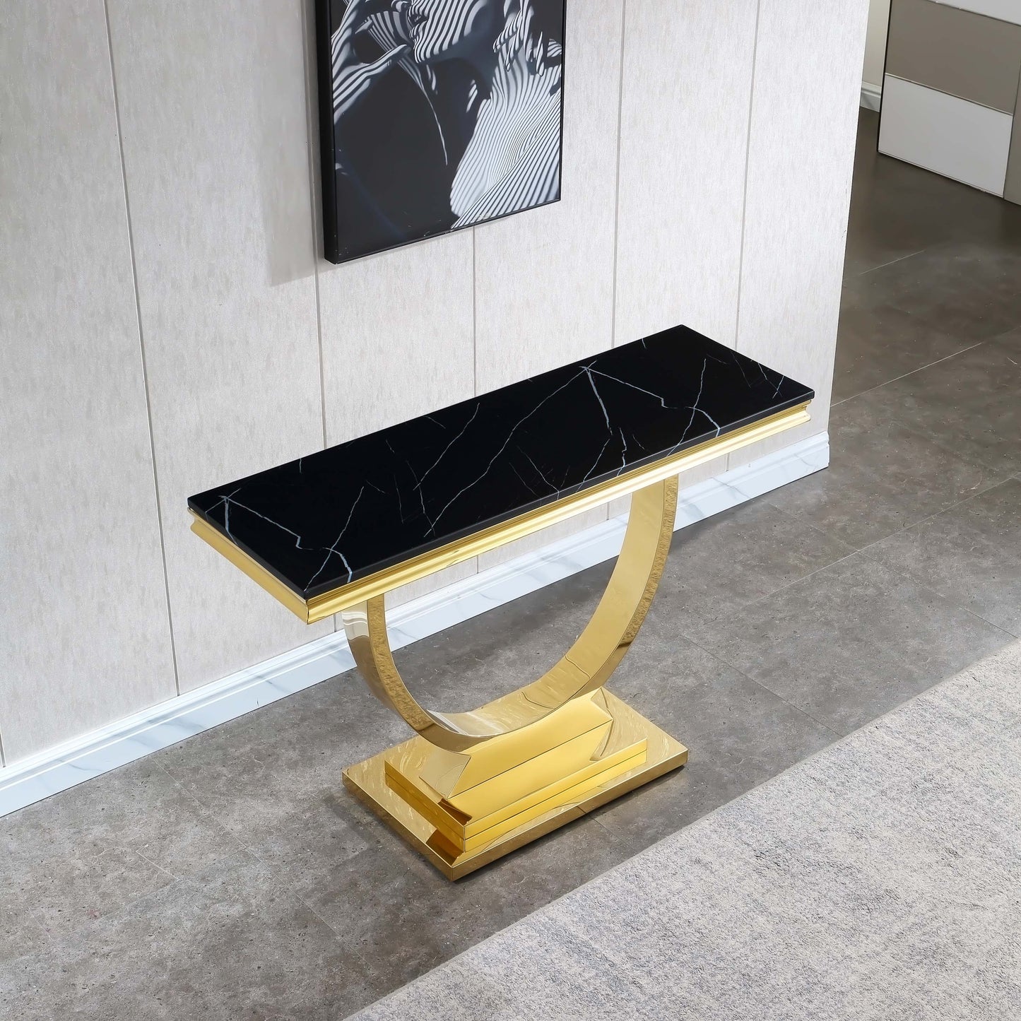 ST316 Black Marble Console Table with Gold Finish