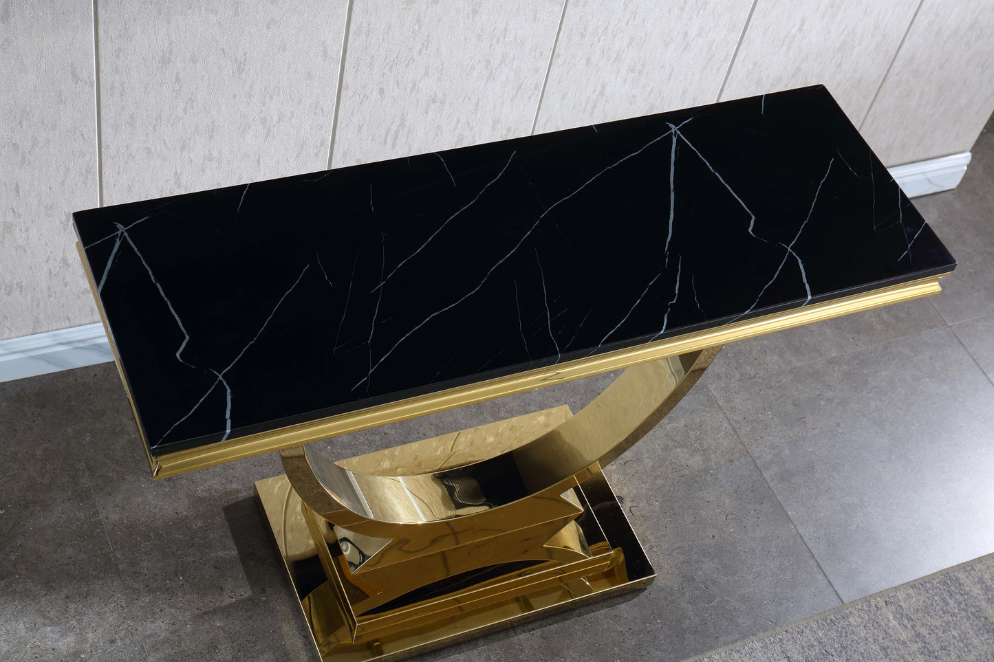 ST316 Black Marble Console Table with Gold Finish